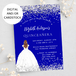 Invitación Vestido de purpurina azul real de Quinceanera