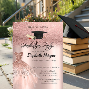Invitación Vestido de purpurina de oro rosa Gorra de graduaci