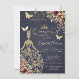Invitación Vestido de purpurina dorada, Confeti floral de mar
