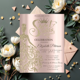 Invitación Vestido de purpurina dorada de lujo Rosa Dorada Sw