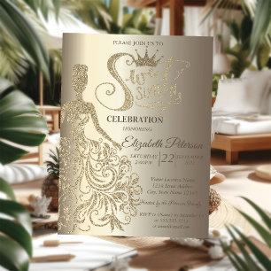 Invitación Vestido de purpurina dorada, Diadema, Champán con