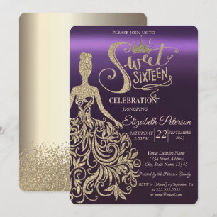 Invitación Vestido de purpurina dorada, Diadema, Diamantes Pú