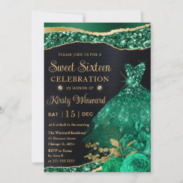 Invitación Vestido de purpurina dorada verde acuarela Dulces 