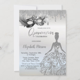 Invitación Vestido de purpurina Masque Drips Plata Quinceañer