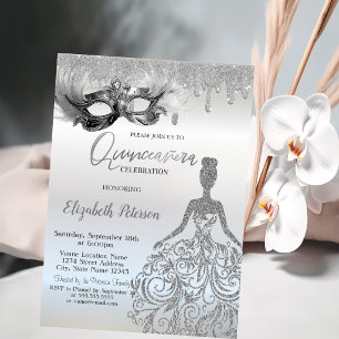 Invitación Vestido de purpurina Masque Drips Plata Quinceañer