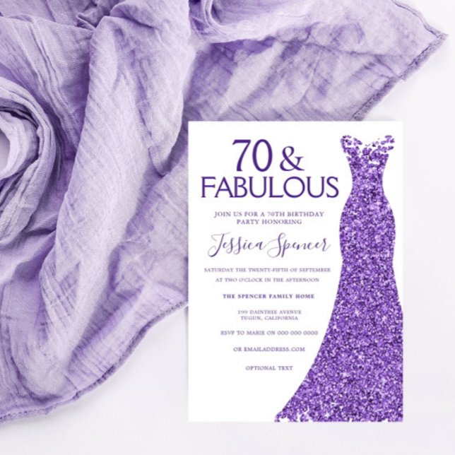 Invitación Vestido de Purpurina morado mujeres 70 cumpleaños (Subido por el creador)