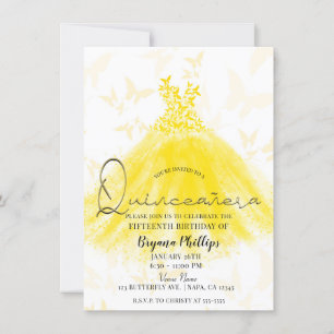 Invitación Vestido de Quinceañera Amarillo Brillo Danza Marip