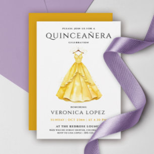 Invitación Vestido de Quinceañera Amarillo Miel con Estilo Ac