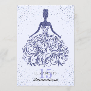 Invitación Vestido de Quinceañera Brillo Azul Marino Glam