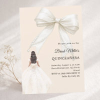 Vestido de quinceañera color marfil con lazo champ