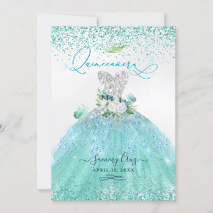 Invitación Vestido de quinceañera con brillo Aqua Teal de Pix