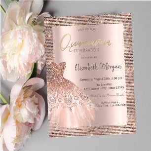 Invitación Vestido de Quinceañera con Marco de Lentejuelas de