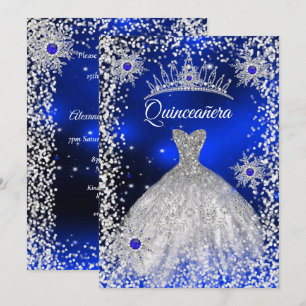 Invitación Vestido de quinceañera con tiara azul de invierno 