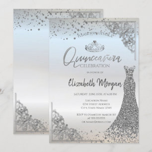 Invitación Vestido de Quinceañera con Tiara Plateada Chic Est