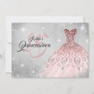 Invitación Vestido de Quinceañera de Encaje Plateado con Dora