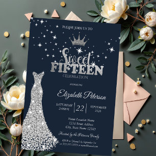 Invitación  Vestido de Quinceañera de Estrellas Azul Marino c