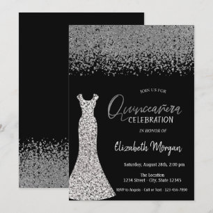 Invitación Vestido de Quinceañera de lentejuelas, diamantes d