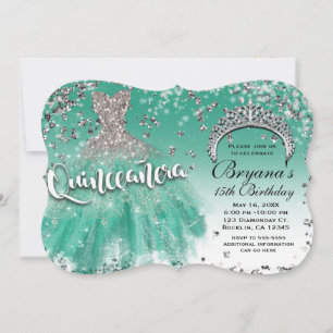 Invitación Vestido de quinceañera de lentejuelas plateadas ve