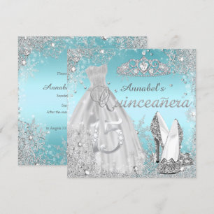 Invitación Vestido de quinceañera de lentejuelas plateadas y 