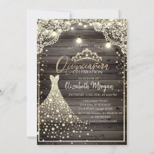 Invitación Vestido de Quinceañera de Madera con Tiara de Enca
