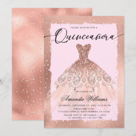 Invitación Vestido de quinceañera de oro rosa
