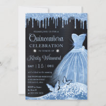 Vestido de quinceañera de purpurina azul bebé acua