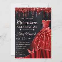 Vestido de Quinceañera de purpurina roja acuarela
