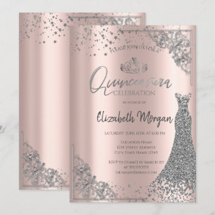 Invitación Vestido de Quinceañera de Tiara de Plata Estrellas
