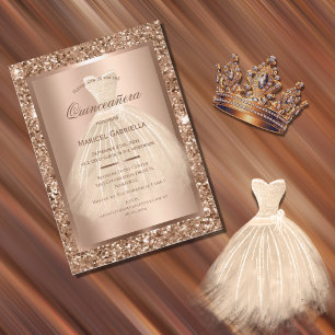 Invitación Vestido de Quinceañera Elegante Cobre con Brillo D