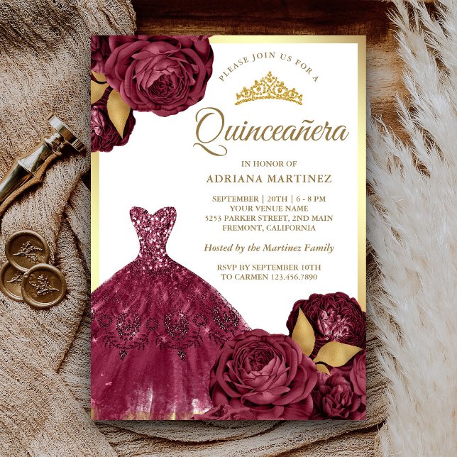Invitación Vestido de Quinceañera Floral Burgundy Brillante D (Subido por el creador)