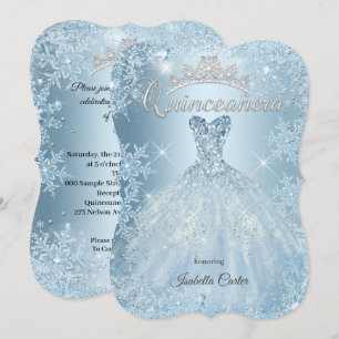 Invitación Vestido de Quinceañera invierno azul hielo mundo m