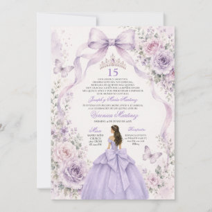 Invitación Vestido de quinceañera lila 15 años tiara de princ