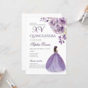 Invitación Vestido de quinceañera lila púrpura Floral Princes