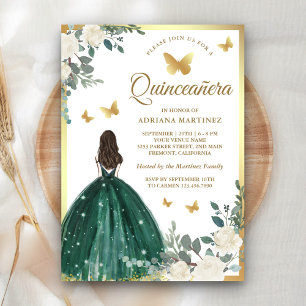 Invitación Vestido de Quinceañera Mariposa Verde Esmeralda Do