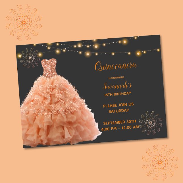 Invitación Vestido de quinceañera negro de melocotón con luce (Subido por el creador)
