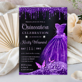 Invitación Vestido de Quinceañera Purpura con Brillo de Acuar