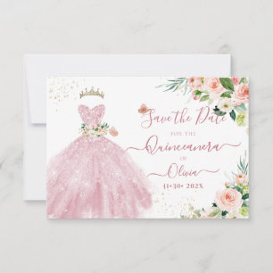 Invitación Vestido de Quinceañera Rosa Brillante H2 Guardar F