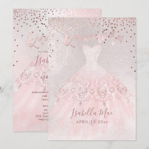 Invitación Vestido de Quinceañera Rosado+Confeti Fondo Irides