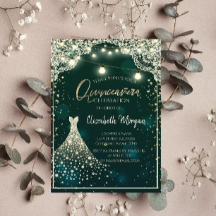Invitación Vestido de Quinceañera Verde con Encaje, Luces y D