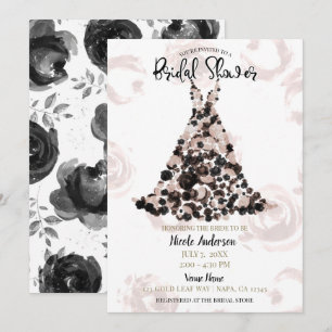 Invitación Vestido de Rosa Floral Clásico Negro Rubor para Fi