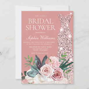 Invitación Vestido de Rosa Polvo y Dorado Rosado Brida Shower