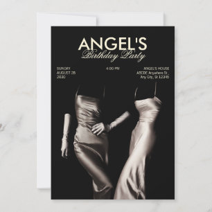 INVITACIÓN VESTIDO DE SEDA DE MODA EN NEGRO Y BLANCO GLAMOUR 