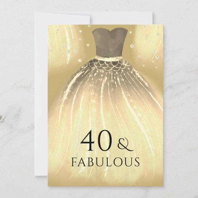 Invitación Vestido de sirena de oro 40 y fabuloso cumpleaños  (Anverso)