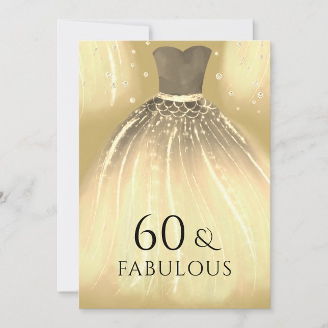 Invitación Vestido de sirena de oro 60 y fabuloso cumpleaños  (Anverso)