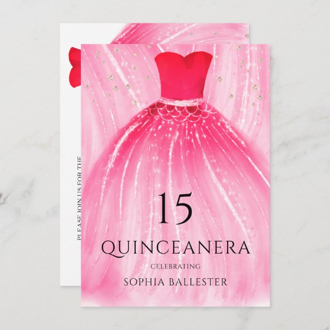 Invitación Vestido de Sirena Rojo 15º Fiesta Quinceañera (Anverso / Reverso)