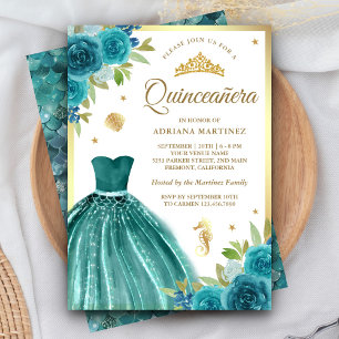Invitación Vestido de Teal Bajo el Mar Mermaid Quinceanera Do
