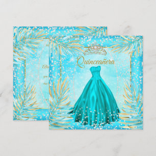 Invitación Vestido de Tiara Azul Turquesa para Quinceañera Fi