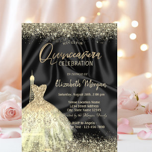 Invitación Vestido de Torre Eiffel de raso negro Quinceanera