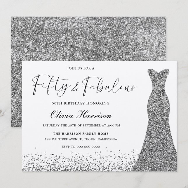 Invitación Vestido de verano plateado Cincuenta fabulosos 50  (Anverso / Reverso)