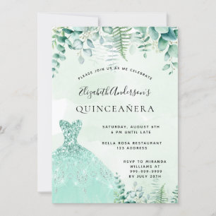 Invitación Vestido de verdor de bosque encantado de Quinceane